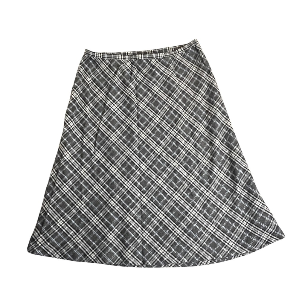 Charter Club Skirt Women 20W Gray Plaid Wool Blend A-Line Midi Dark Academia